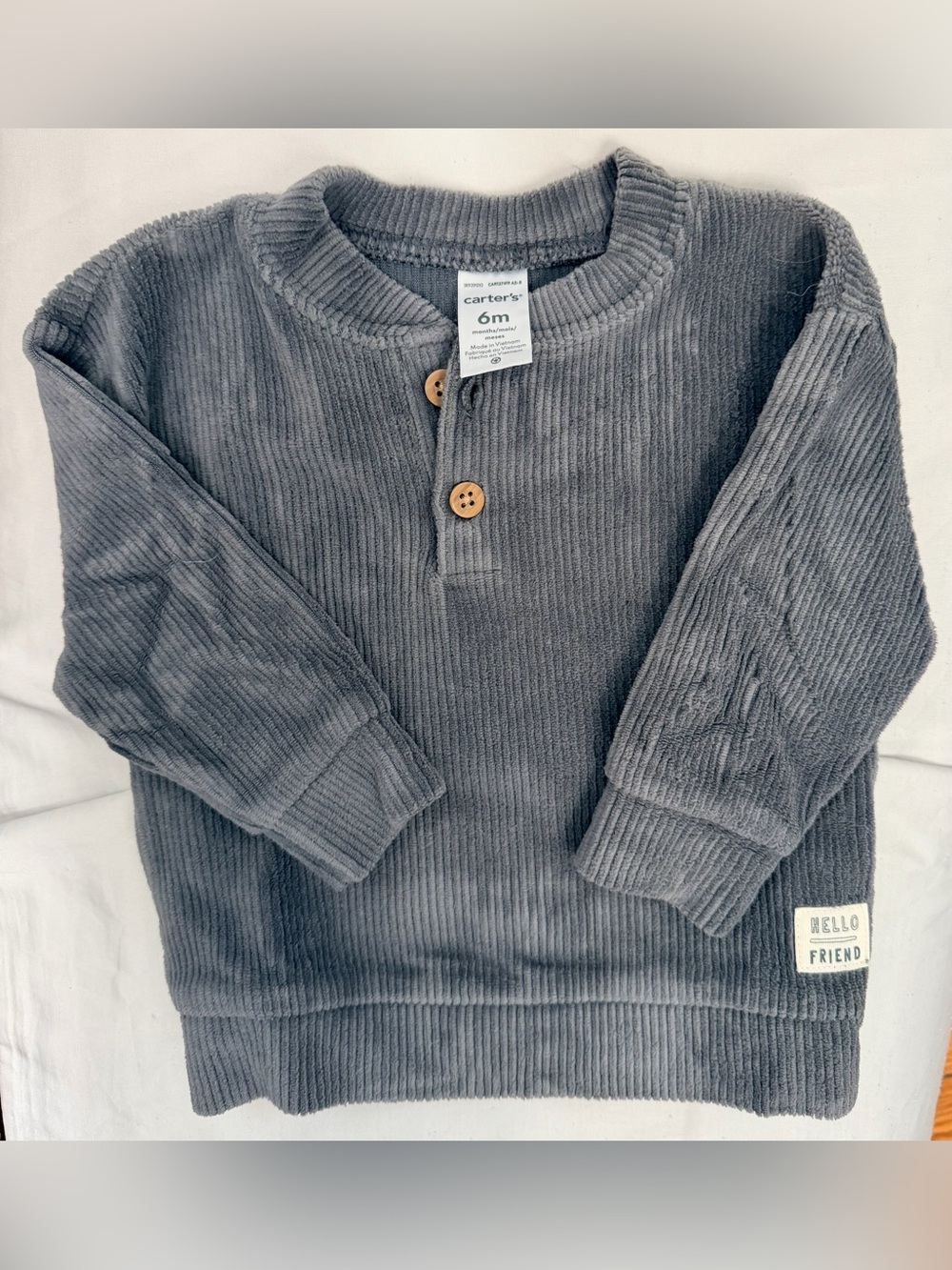 Carter's Gray/Blue Ribbed Henley 1/4 Buttoned Pullover